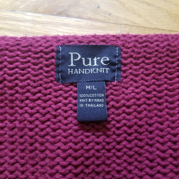 Pure Handknit Big Button M/L Bead Vneck Dark Fuscia Cotton Knit Cardigan Sweater - Picture 3 of 11